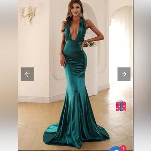 Sexy Deep V Maxi Convertible blue Mermaid Maxi Satin Dress